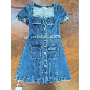 NWT Self-Portrait Denim Stitch Detail Mini Dress - Size 0 US